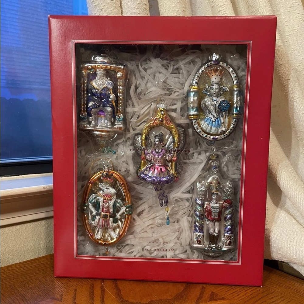 NIB Pottery Barn Nutcracker Suite Ornaments Glass Set of 5 Christmas